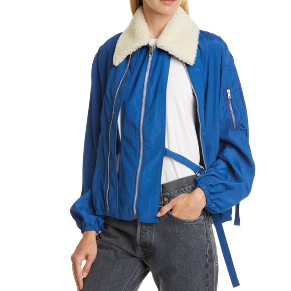 NWT Helmut Lang Shearling Collared Bomber Jacket Light Coat - Picture 7 of 8